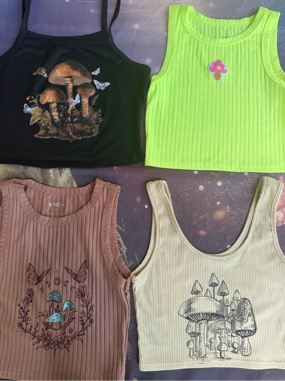 SHEIN Kids Ribbed Tank Tops Set - Black, Neon Green, Brown, Cream